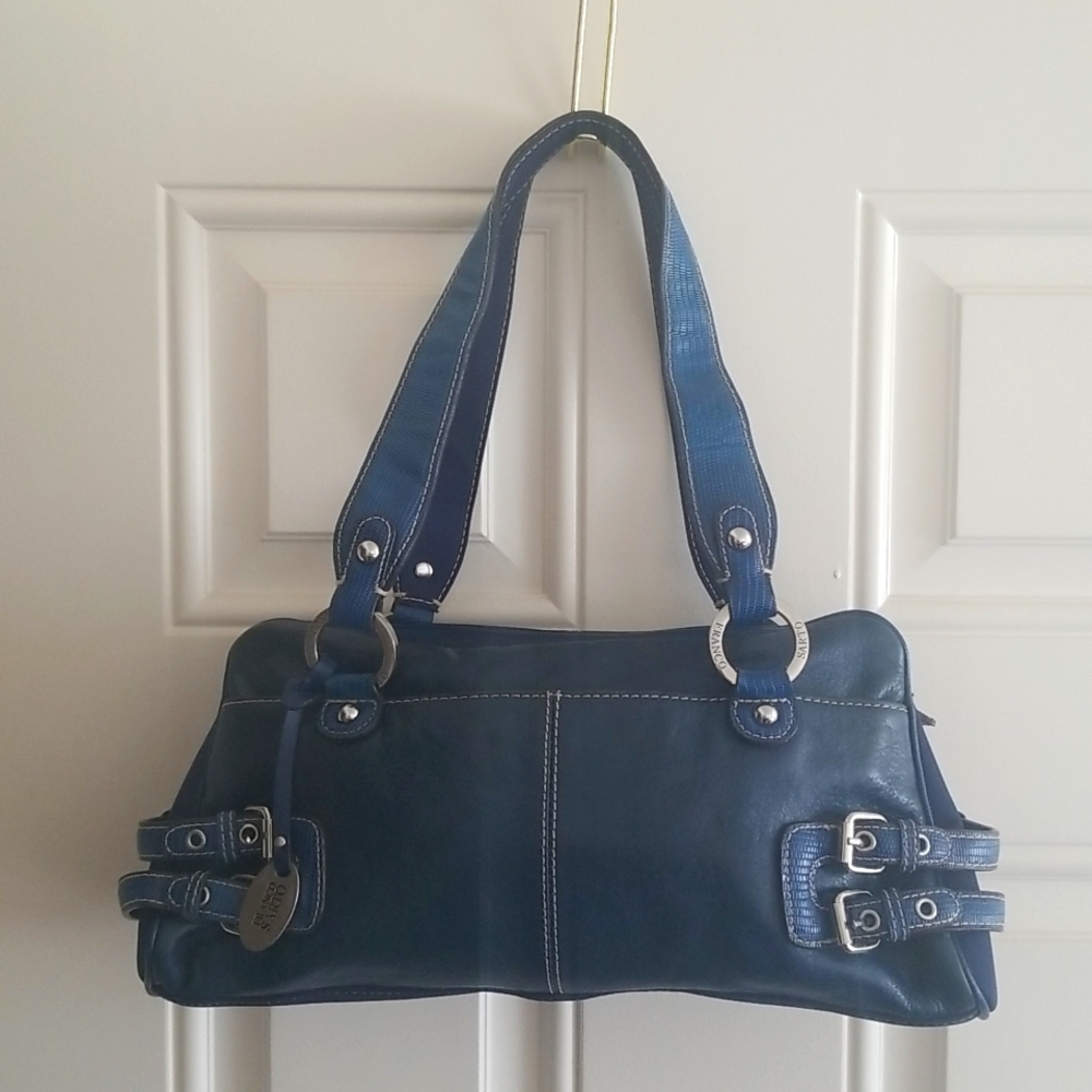 Franco Sarto blue leather shoulder bag with silver accents